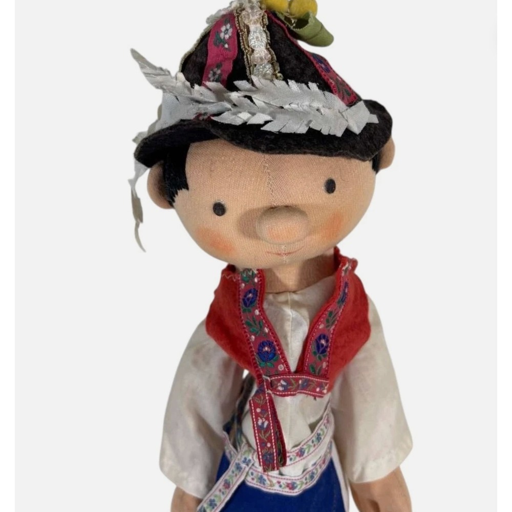 VTG 1970s Bulgarian Handmade Hand Puppet Boy 15" Folk Costume Embroidery RARE